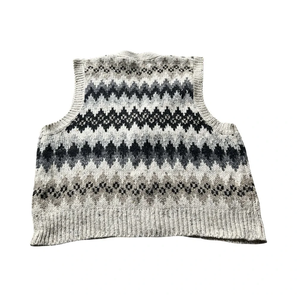Vintage Milano Sport Woman's M Fair Isle Beige Button Up Sweater Vest‎